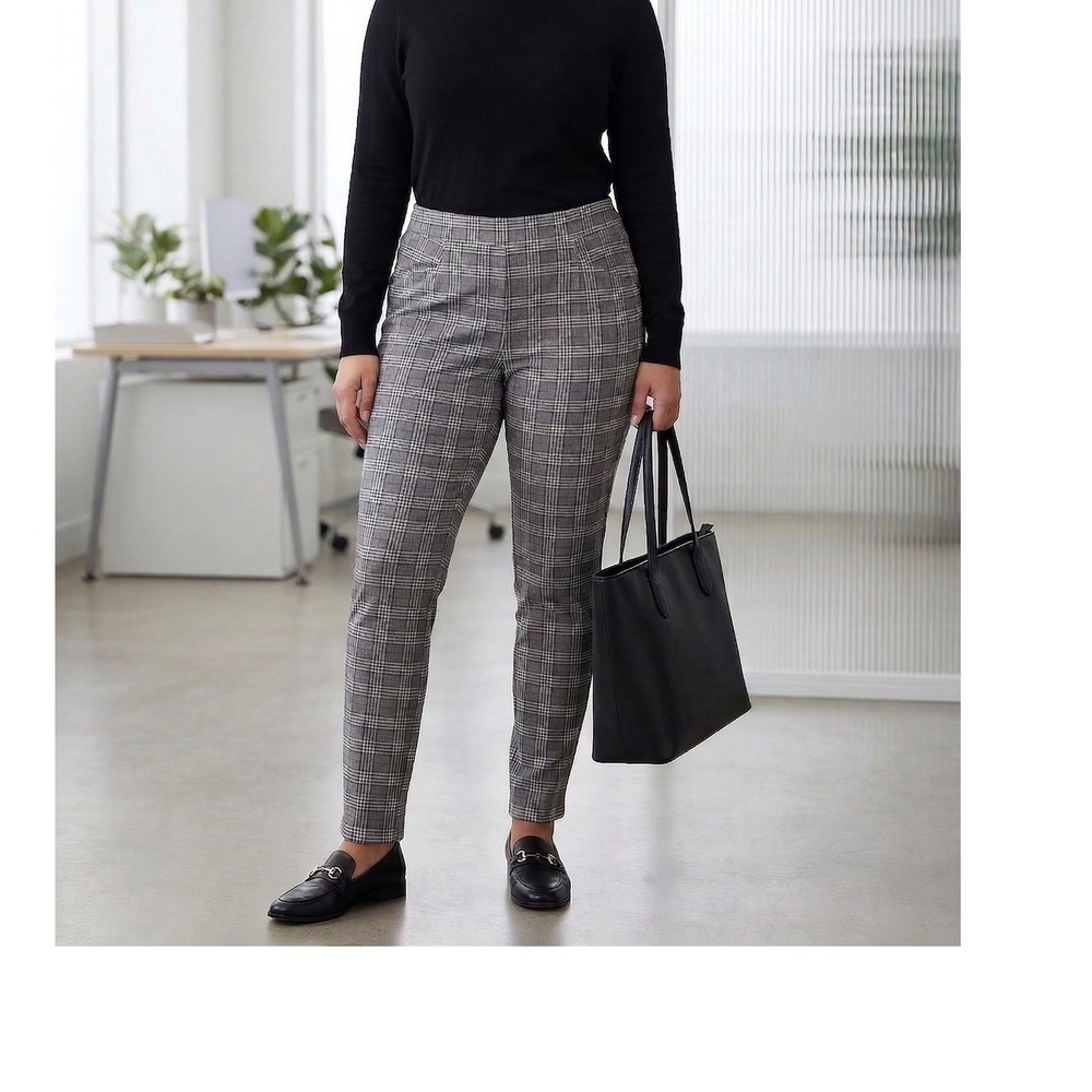 Maze Collection Womens Grey Glen Plaid Pull On Tapered Leg Dress Pants Size M